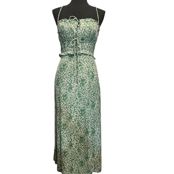 ASTR The Label Green Floral Print Maxi Dress Lace Up Back Coquette Cottage Retro - Picture 2 of 11